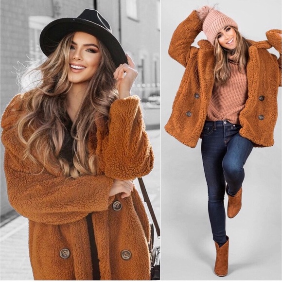 MUST HAVE women’s lined sherpa warm fluffy fall winter peacoat - Picture 2 of 5